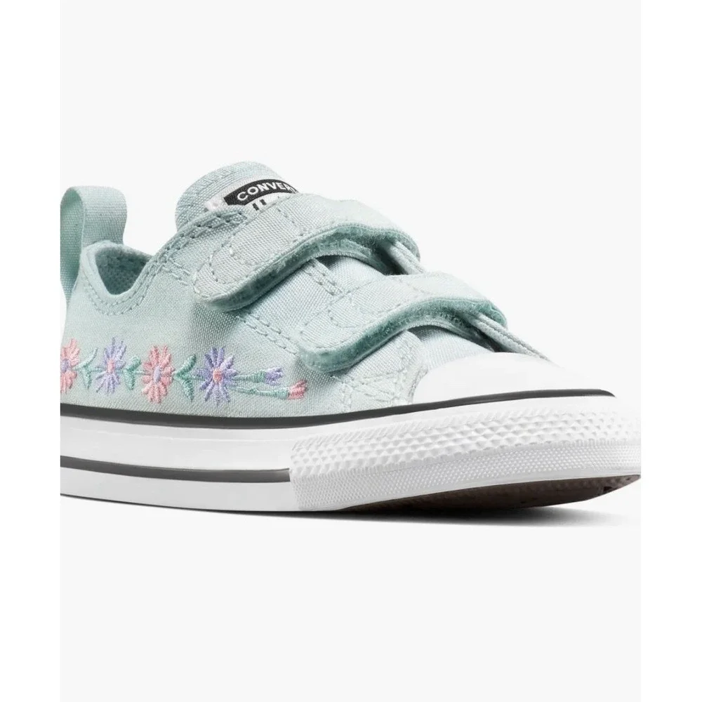 Converse All Star Infant 10 Mint Green Floral Embroidered Strap Sneakers NEW